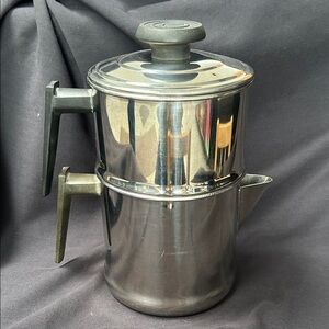 Vintage Stainless Steel Double Boiler Pot with Lid and Spout - Black Handles